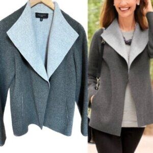 Talbots  * Boiled Wool Blazer Jacket Open Front Light / Dark Gray     EUC